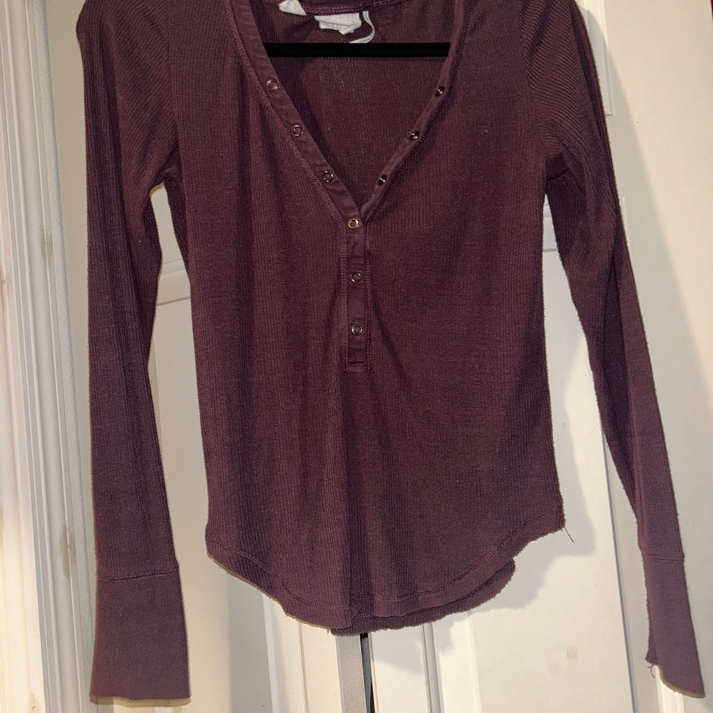 UO Out from Under Long Sleeve Henley Top - Purple